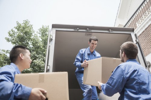 Office boxes and furniture prepared for a move in Harrow